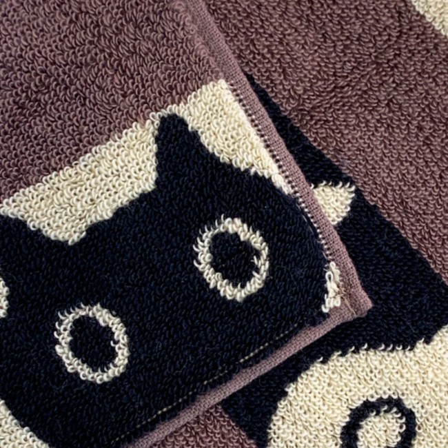mini serviette japonaise chat Mémé Border marron en coton mini serviette japonaise marron coton motif chat Mémé Border Atsuko Matano