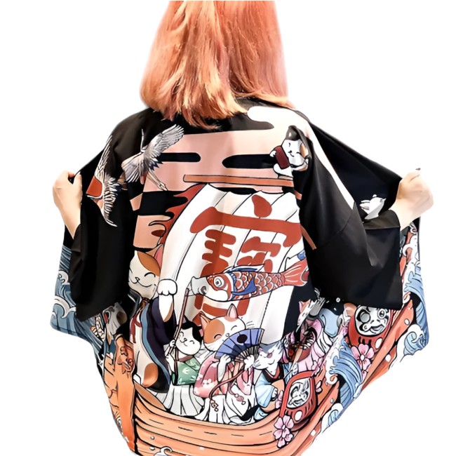 Kimono moderne japonais concert chat Neko