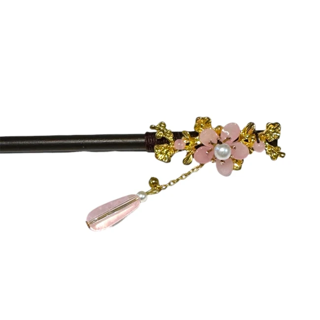 Pic à cheveux japonais Sakura rose en bois