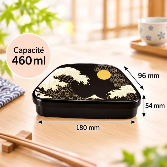 Bento japonais Hakoya Onigiri Fuji Vague et Lune 460 ml noir et or - Modern and Past