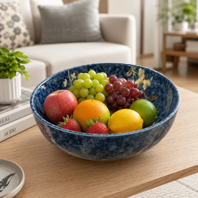 Saladier japonais bleu pour fruits et décoration - Modern and Past Saladier japonais bleu utilisé comme corbeille de fruits - Modern and Past