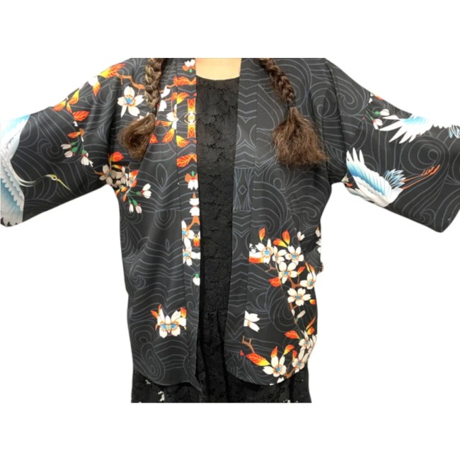 Veste kimono japonaise grue blanche – Modern and Past veste kimono japonaise noire grue blanche soleil levant