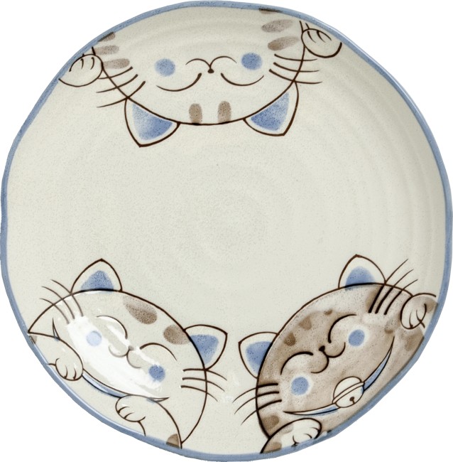 assiette japonaise neko kawaii 3 chats bleu