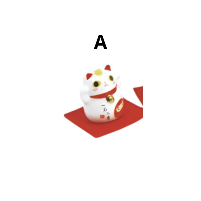 Set de 6 mini figurines Maneki Neko en porcelaine blanche sur feutre rouge, symboles de chance Tokai Kogei