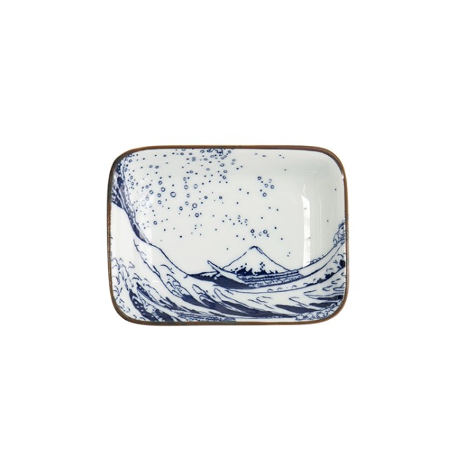 Coupelle japonaise rectangulaire motif Vague de Kanagawa et Mont Fuji