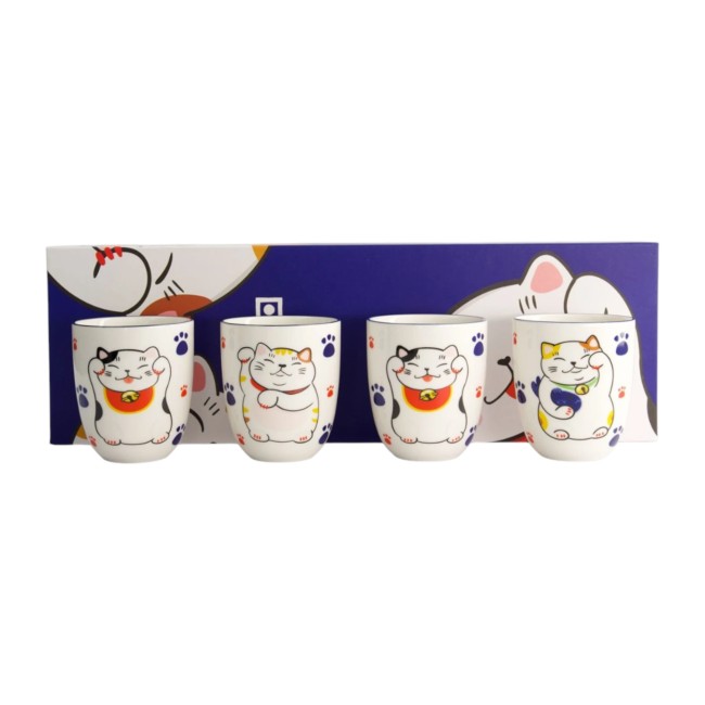 Coffret de 4 tasses japonaises Maneki Neko – Tokyo Design