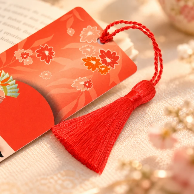 Marque-page Kimmidoll Hiyori avec pompon rouge | Modern and Past Marque-page Kimmidoll Hiyori, Kokeshi rose corail aux motifs de moineau et fleurs avec pompon rouge – Modern and Past