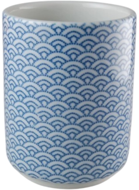 Tasse japonaise Nami Aoumi en porcelaine blanche et bleue fabriquée au Japon
