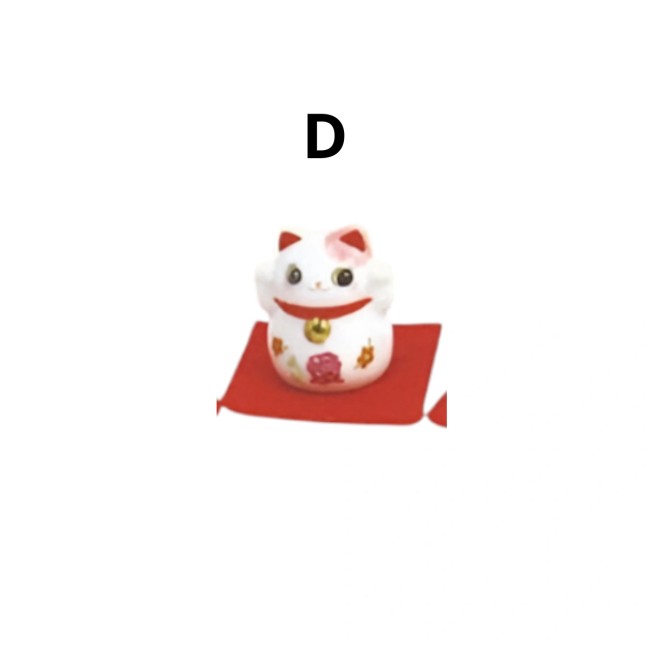 Set de 6 mini figurines Maneki Neko en porcelaine blanche sur feutre rouge, symboles de chance Tokai Kogei