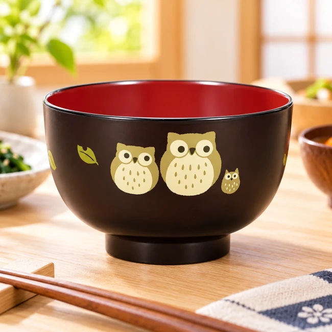 Bol Donburi japonais Hiboux Oyako Fukuro 700 ml - Modern and Past Bol japonais Donburi Oyako Fukuro 700 ml décor hiboux brun et rouge - Modern and Past
