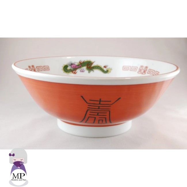 Grand bol japonais à ramen rouge – Dragon et Kanji – 1L