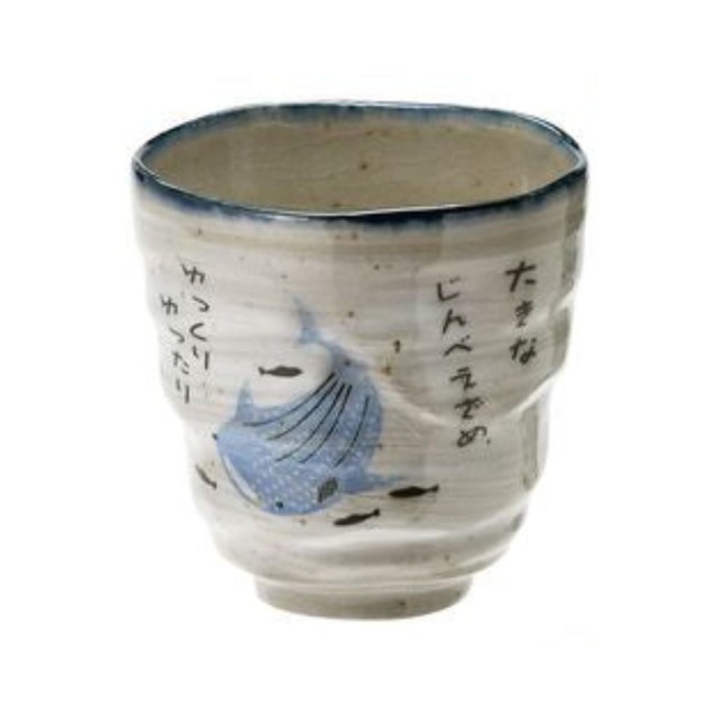 Tasse japonaise Ofuke Jinbe en porcelaine de Gifu avec motif de requin-baleine bleu