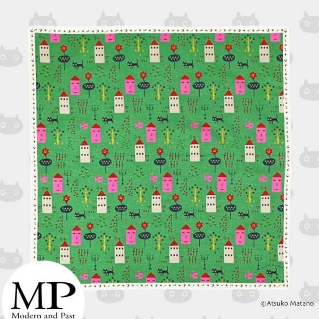 Petit foulard japonais vert motif Hometown Atsuko Matano