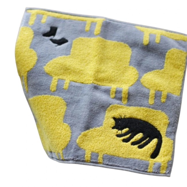 Mini serviette japonaise motif chat endormi Atsuko Matano gris jaune