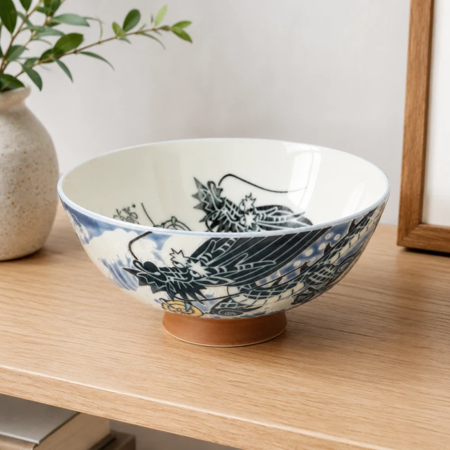 Bol japonais en céramique avec motif dragon volant à cinq griffes