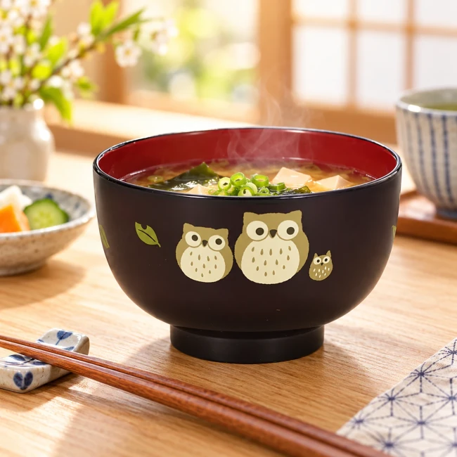 Bol Donburi japonais Hiboux Oyako Fukuro 700 ml - Modern and Past Bol japonais Donburi Oyako Fukuro 700 ml décor hiboux brun et rouge - Modern and Past