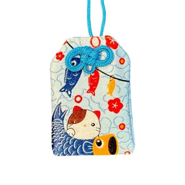 Omamori japonais bleu Maneki Neko richesse et chance Omamori japonais bleu Maneki Neko koinobori porte bonheur