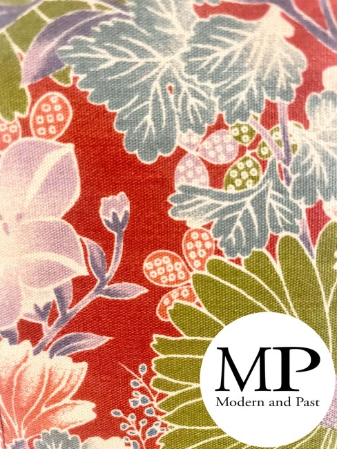 obi japonais coton rouge motifs fleurs et feuilles