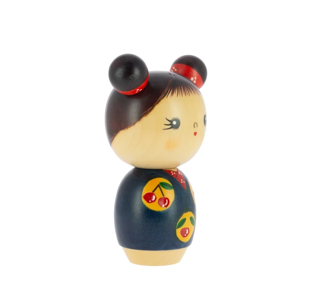 Poupée japonaise Kokeshi Sakuranbo bleue aux motifs de cerises - Modern and Past