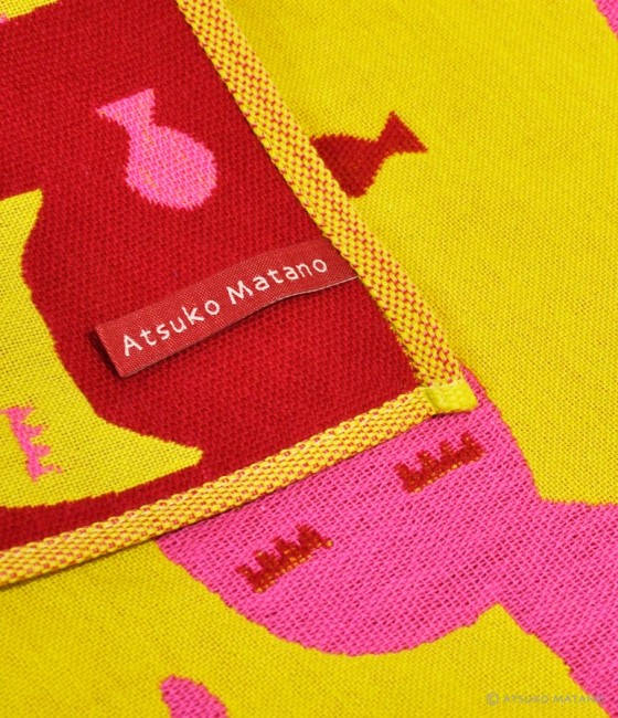 Serviette Eyelash Cat jaune en gaze de coton – Atsuko Matano Serviette japonaise gaze de coton Eyelash Cat jaune Atsuko Matano