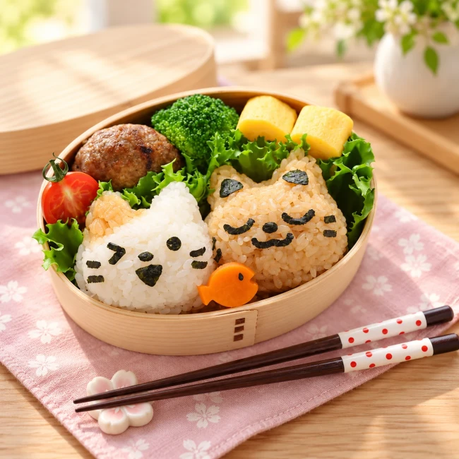 Kit moule à onigiri chat Neko Kao rose avec emporte-pièces Arnest Japon - Modern and Past
