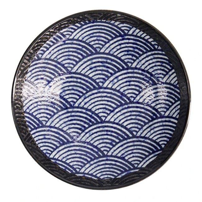 Bol japonais Aisai Seigaiha 22.8 cm – Fabriqué au Japon Bol japonais Aisai Seigaiha 22.8 cm en porcelaine – motif bleu traditionnel