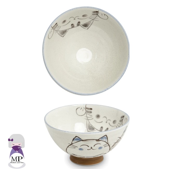 Bol japonais en céramique 3 chats Kawaii Neko – bleu