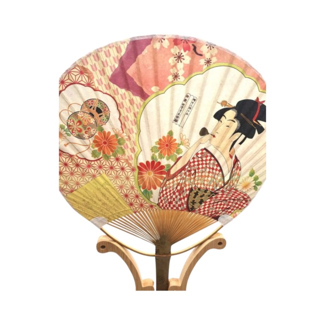 Éventail japonais Uchiwa en bambou motif Geisha Hiroshige