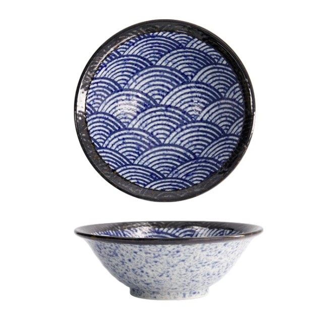 bol japonais Aisai Seigaiha bleu fabriqué au Japon bol japonais Aisai Seigaiha bleu motif vagues en porcelaine