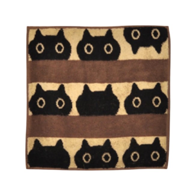 mini serviette japonaise chat Mémé Border marron en coton mini serviette japonaise marron coton motif chat Mémé Border Atsuko Matano