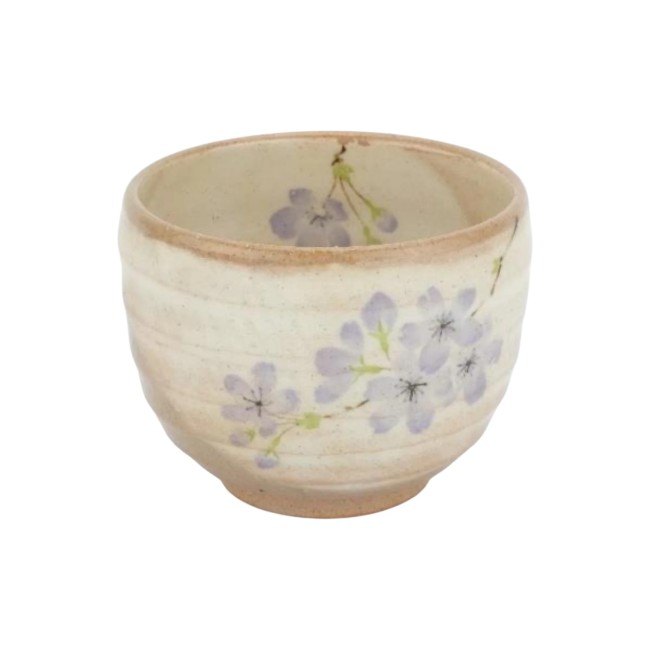Bol à thé japonais Mino Yaki en porcelaine décor fleurs bleues