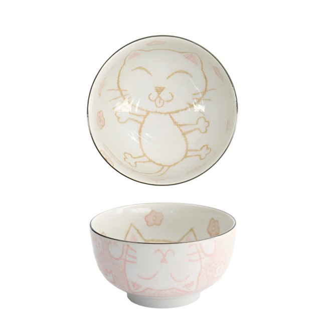 bol japonais kawaii chat Neko rose blanc fabriqué au Japon bol japonais kawaii chat Neko rose et blanc en porcelaine