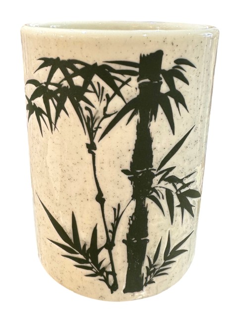 Tasse japonaise en porcelaine blanche motif bambou vert fabriquée au Japon