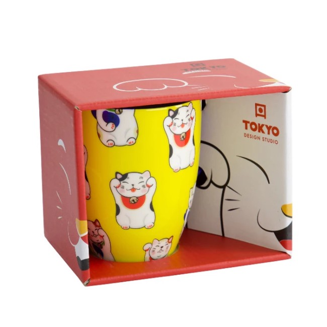 mug japonais jaune Maneki Neko Lucky Cat kawaii