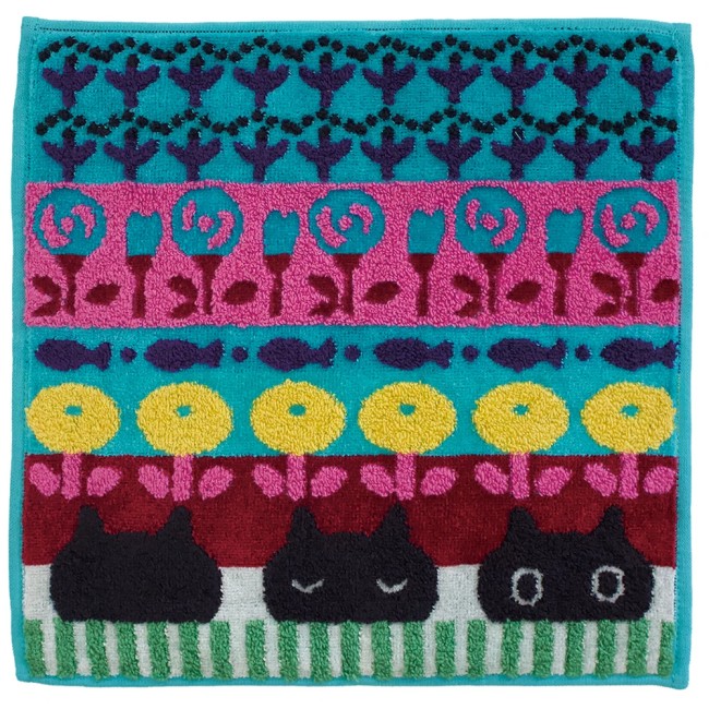 mini serviette japonaise bleu motif chats MMSL Atsuko Matano