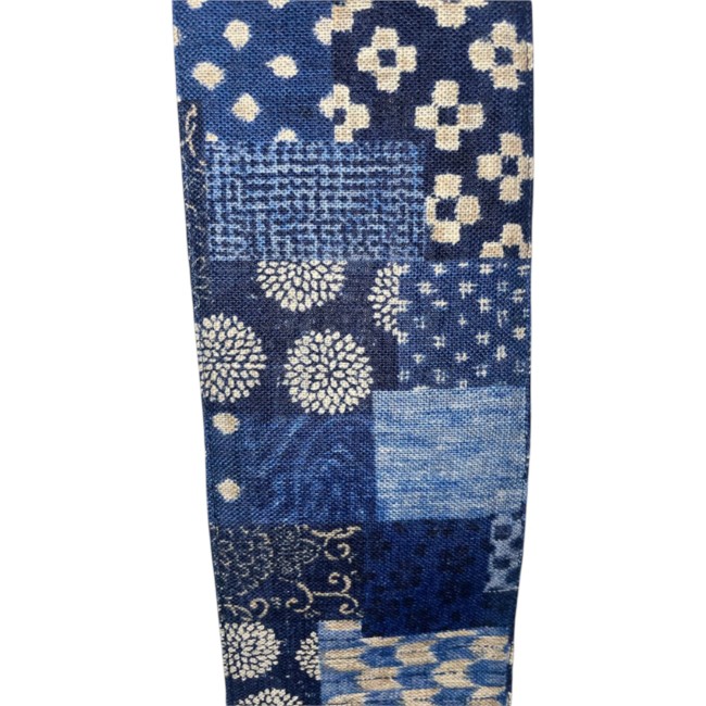 Obi ceinture japonaise bleu motif patchwork de fleurs