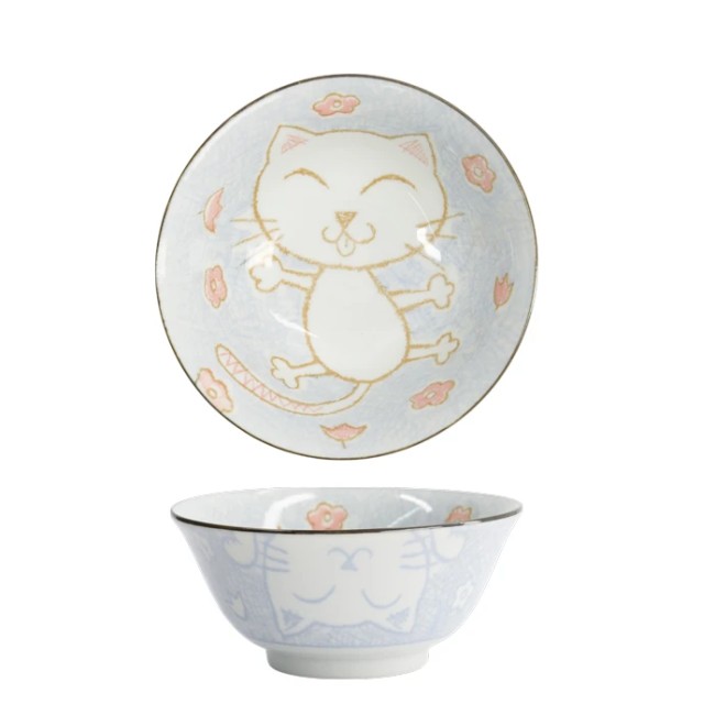 Bol japonais à soupe chat Kawaii bleu fabriqué au Japon bol japonais bleu chat Kawaii