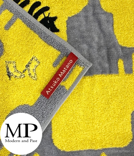Mini serviette japonaise motif chat endormi Atsuko Matano gris jaune