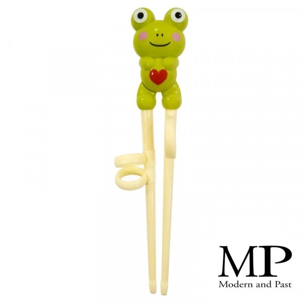 Baguettes pour enfants avec aide et motif grenouille kawaii vert 18 cm