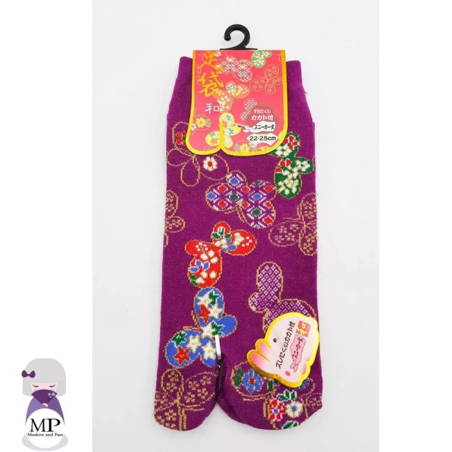 Chaussettes japonaises Tabi motif papillons en coton taille 34-40 - mauve