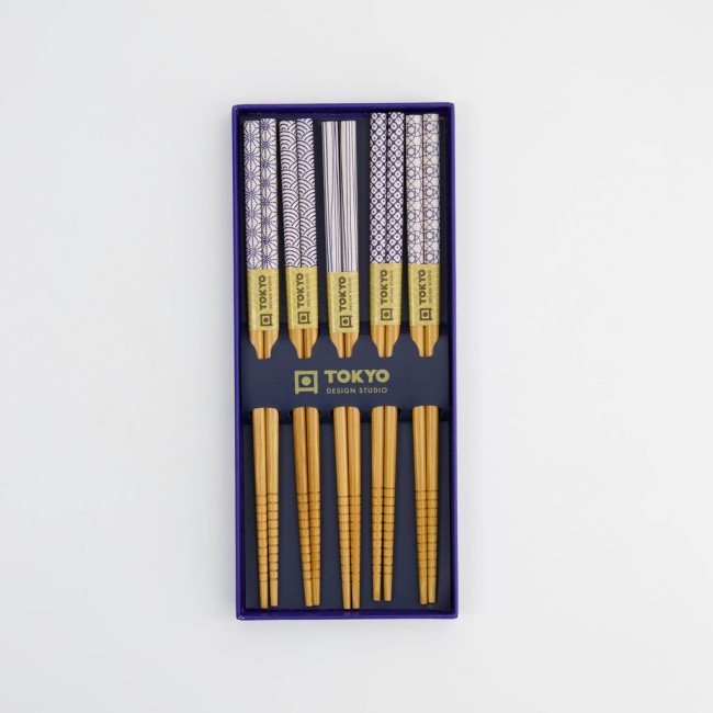 Coffret 5 paires de baguettes japonaises Vague bleue Nami