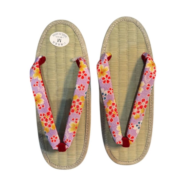 zori japonaises femme paillage de riz lanière mauve fleurs taille M