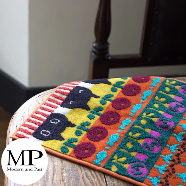 mini serviette japonaise orange coton motif chat MMSL Atsuko Matano