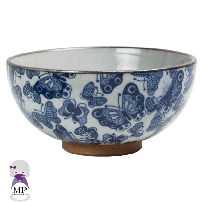 Bol japonais en porcelaine bleu motif papillons – 300 ml