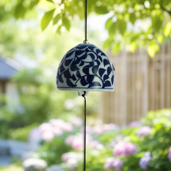 Cloche à vent japonaise Tako Karakusa en porcelaine bleue et blanche - Modern and Past