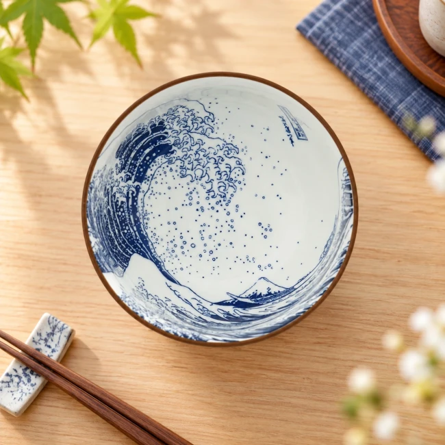 Bol japonais Hokusai Grande Vague en porcelaine - Modern and Past Bol japonais Hokusai Grande Vague bleu et blanc 350 ml - Modern and Past
