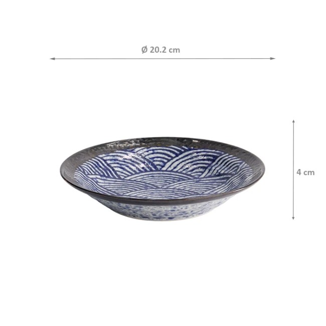 Bol japonais Aisai Seigaiha 20,2 cm fabriqué au Japon Bol japonais Aisai Seigaiha en porcelaine 20 cm