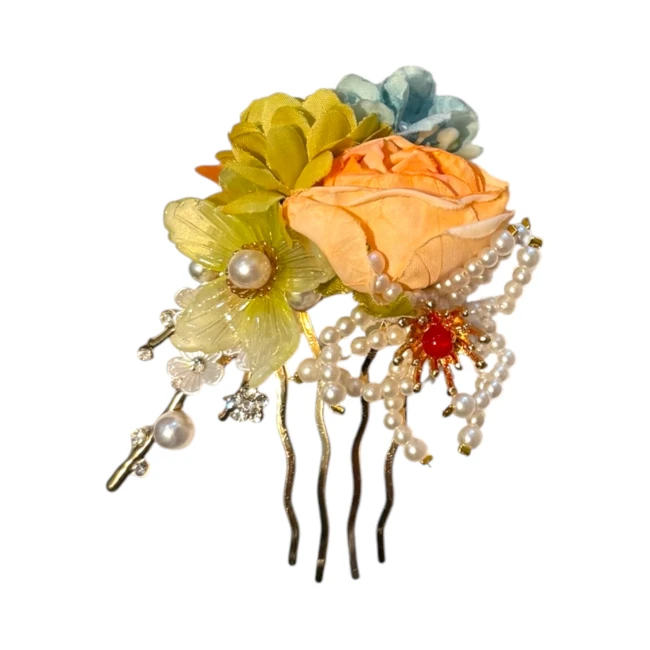 Barrette à cheveux japonaise fleurs pastel - Modern and Past Barrette japonaise fleurs pastel tissu et verre Modern and Past