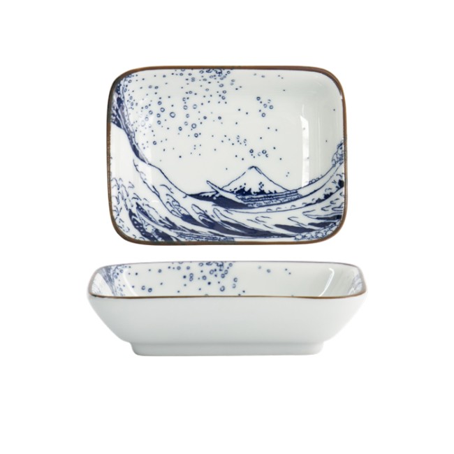 Coupelle japonaise rectangulaire motif Vague de Kanagawa et Mont Fuji