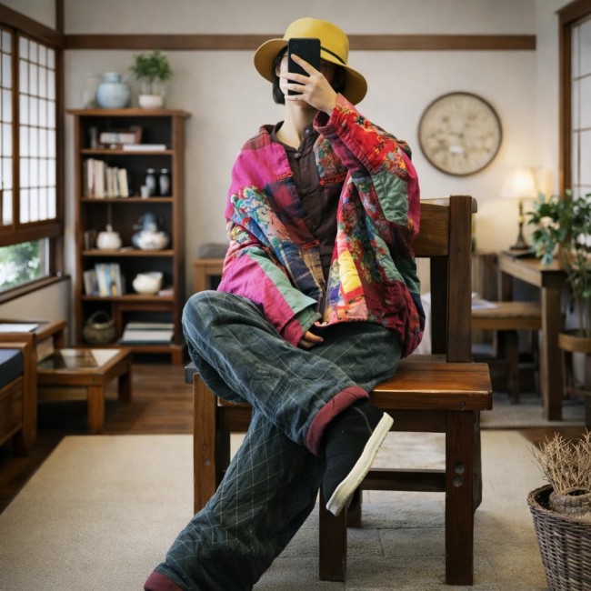 Cape manteau patchwork coloré 100% coton style asiatique Cape manteau asiatique patchwork coloré en coton